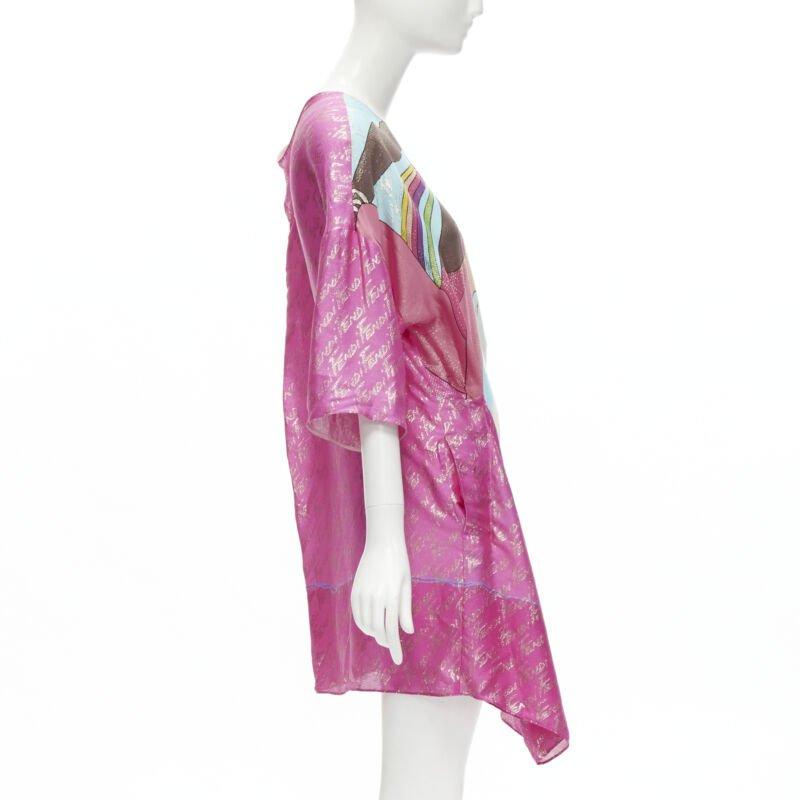 Women's FENDI 2022 Runway Antonio Lopez metallic pink logo jacquard dress IT36 XS