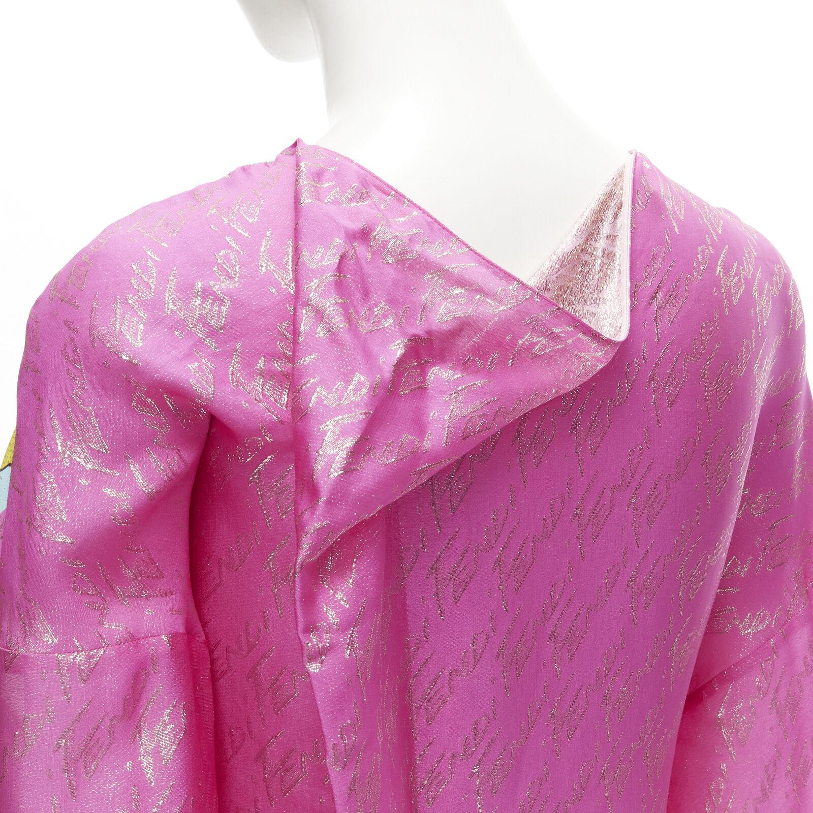 FENDI 2022 Runway Antonio Lopez metallic pink logo jacquard dress IT36 XS For Sale 2