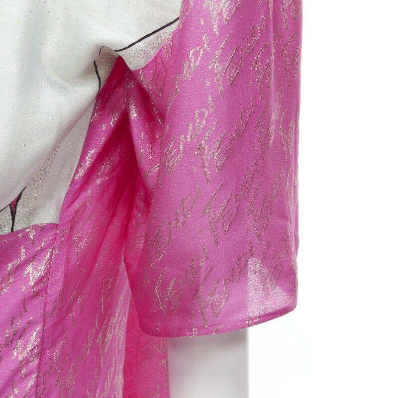 FENDI 2022 Runway Antonio Lopez metallic pink logo jacquard dress IT36 XS 4