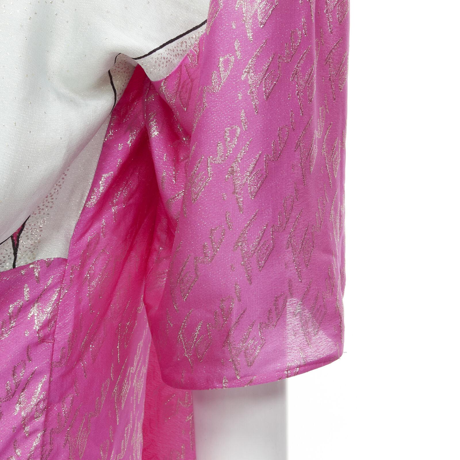 FENDI 2022 Runway Antonio Lopez metallic pink logo jacquard dress IT36 XS For Sale 3