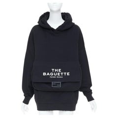 FENDI 2023 MARC JACOBS Baguette-Tasche  Schwarzes Kapuzensweatshirt aus Baumwolle mit Tasche, Größe XS