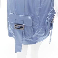 FENDI 2023 Runway Baguette blue satin FF buckle cargo pocket skirt IT38 XS