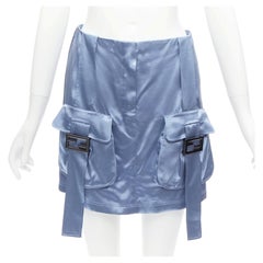 FENDI 2023 Runway Baguette blue satin FF buckle cargo pocket skirt IT38 XS