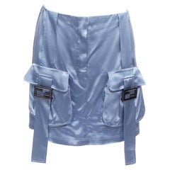 FENDI 2023 Runway Baguette blue satin FF buckle cargo pocket skirt IT38 XS