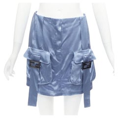 FENDI 2023 Runway Baguette blue satin FF buckle cargo pocket skirt IT38 XS