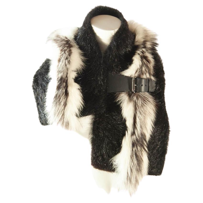 Fendi, Black with White Stripe, Fox, Stole with Leather Belting Fendi, Black with White Stripe, Fox, Stole with Leather Belting