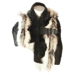 Fendi, Black with White Stripe, Fox, Stole with Leather Belting, 2000s