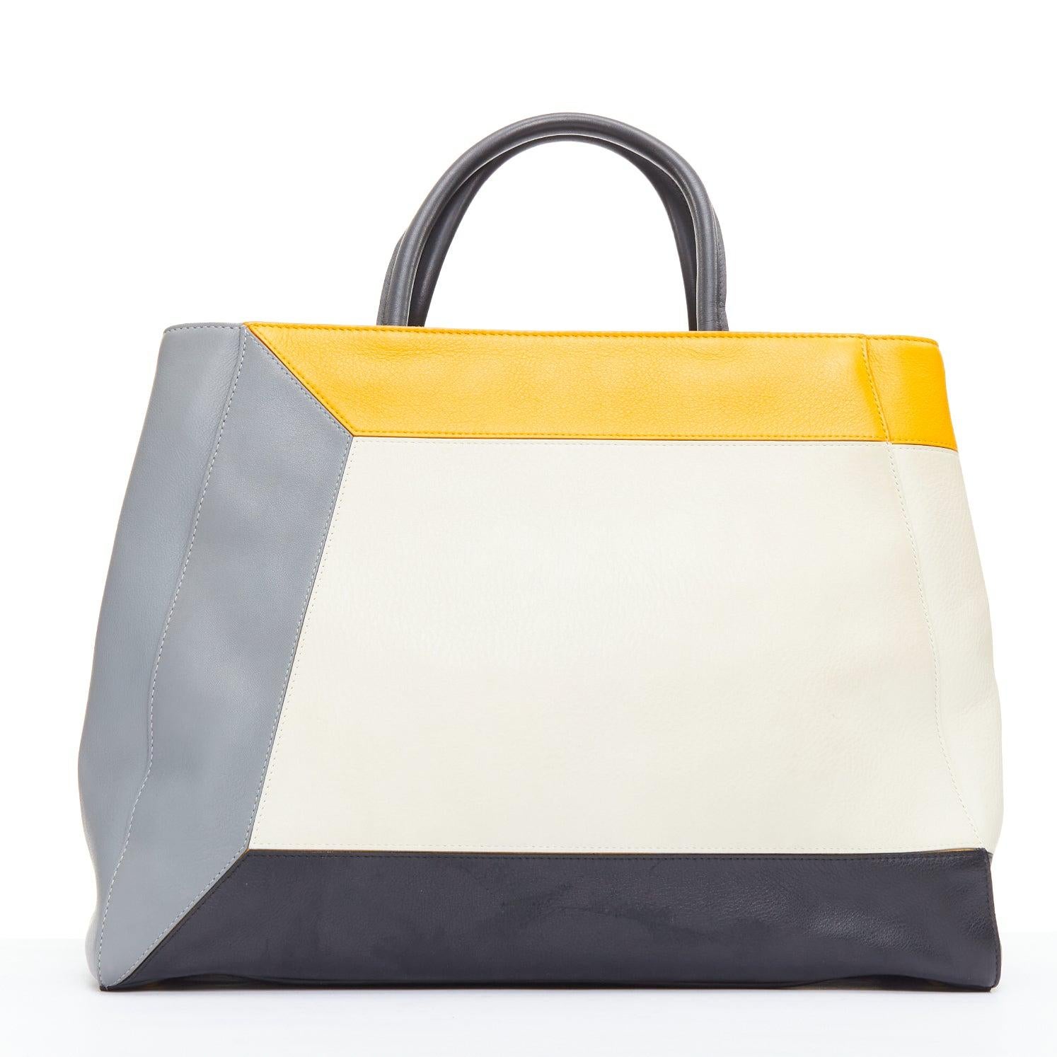 Women's FENDI 2Jours yellow grey black leather tricolor colorblock tote bag