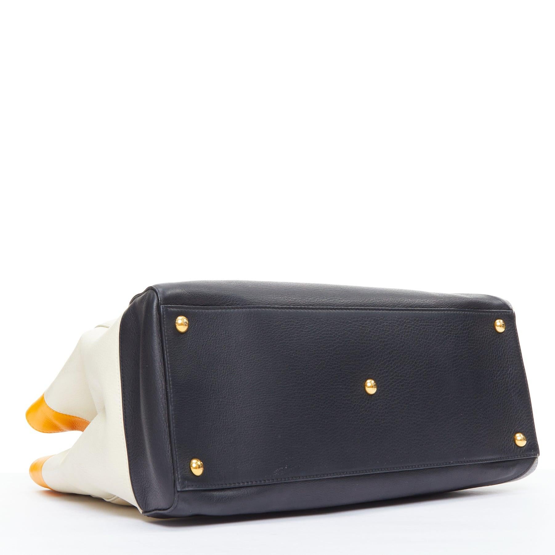 FENDI 2Jours yellow grey black leather tricolor colorblock tote bag 1