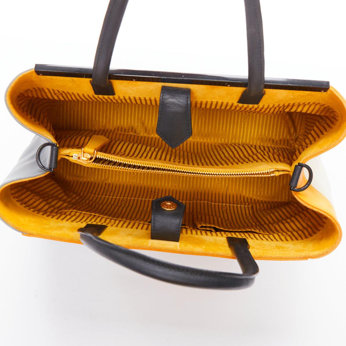FENDI 2Jours yellow grey black leather tricolor colorblock tote bag 4