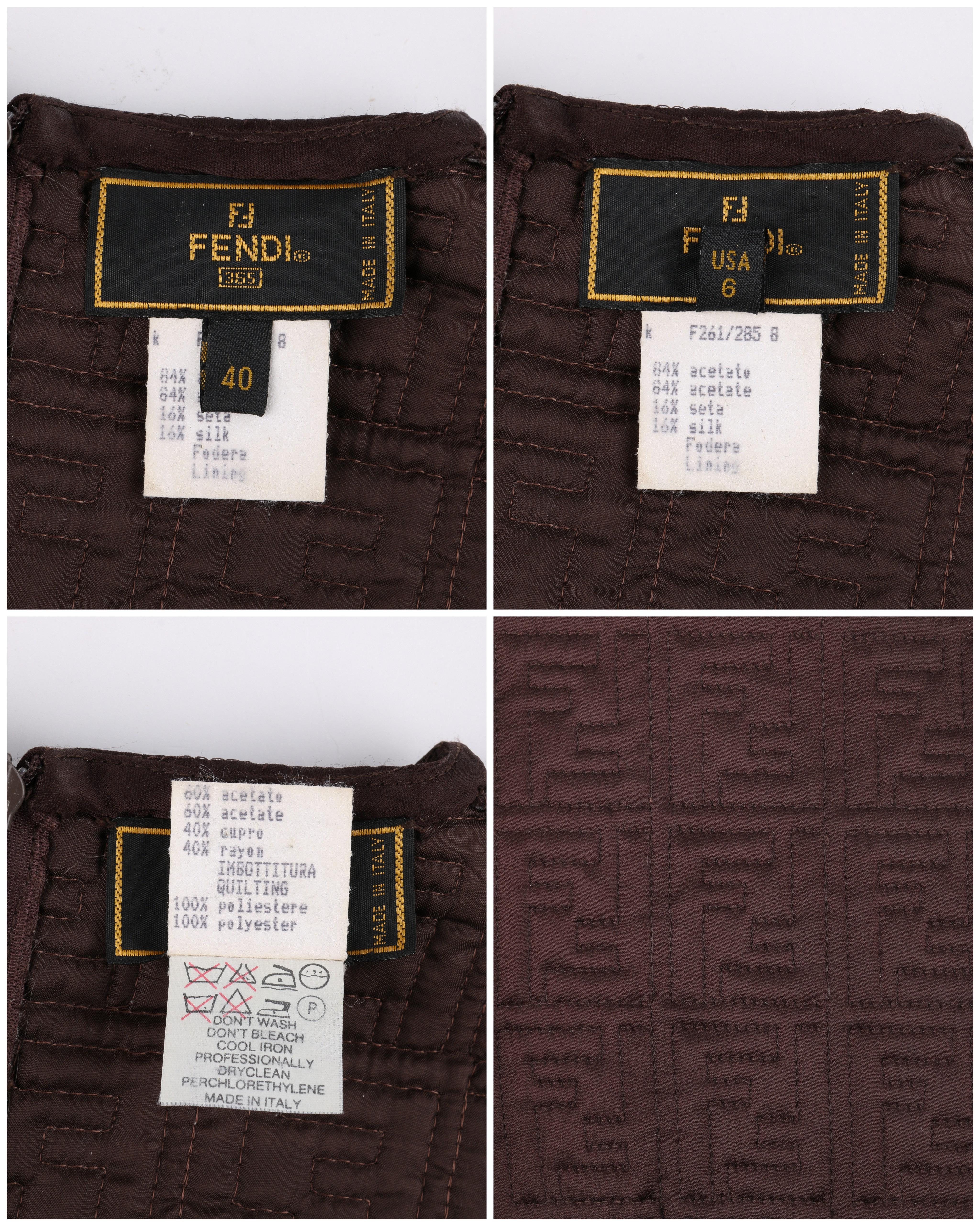Women's FENDI 365 c.1990's Brown Zucca FF Monogram Quilted Silk Short Sleeve Top 