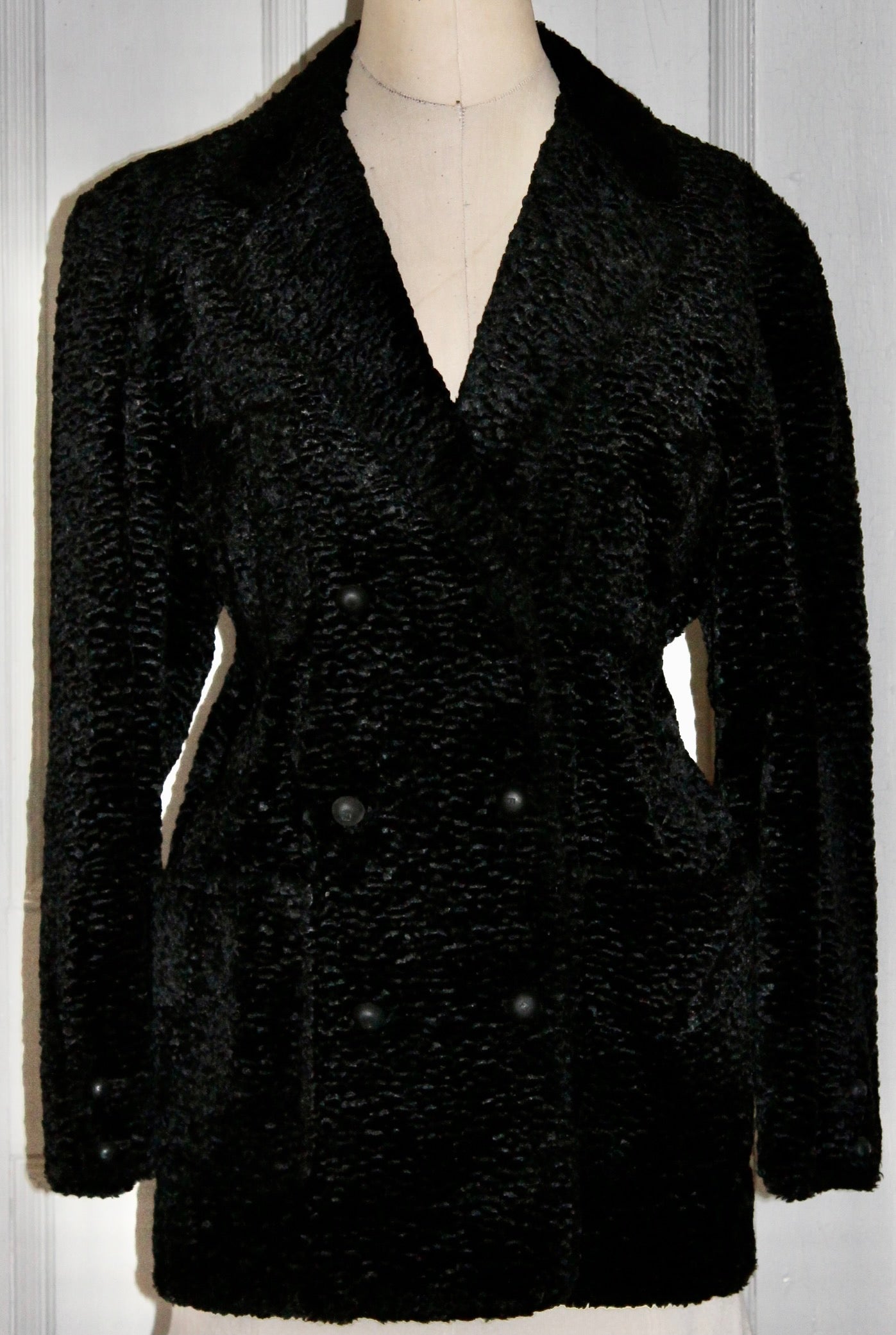 Fendi 365 Karl Lagerfeld Black Faux Curly Astrakhan Short Coat  For Sale 9