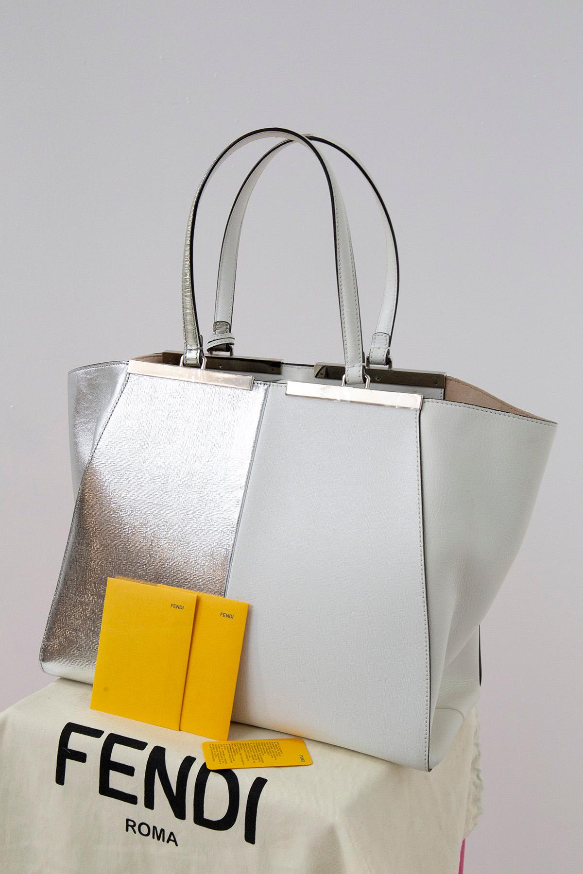 Fendi 3Jours White Leather Shopper Bag For Sale 2