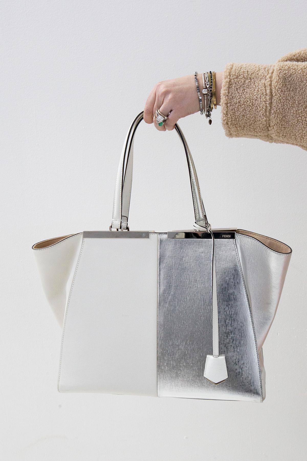 Women's Fendi 3Jours White Leather Shopper Bag  For Sale