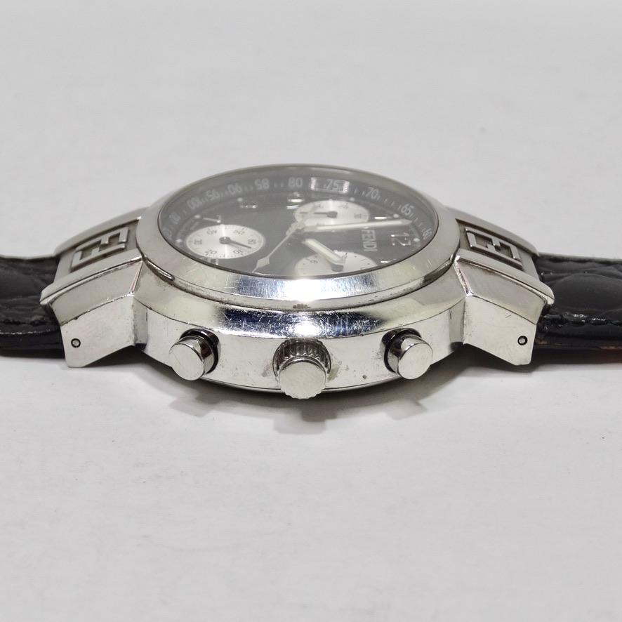 Fendi Montre chronographe à cadran pour hommes 4500G en acier inoxydable et quartz noir en vente 4