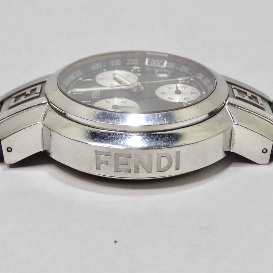 Fendi Montre chronographe à cadran pour hommes 4500G en acier inoxydable et quartz noir en vente 5