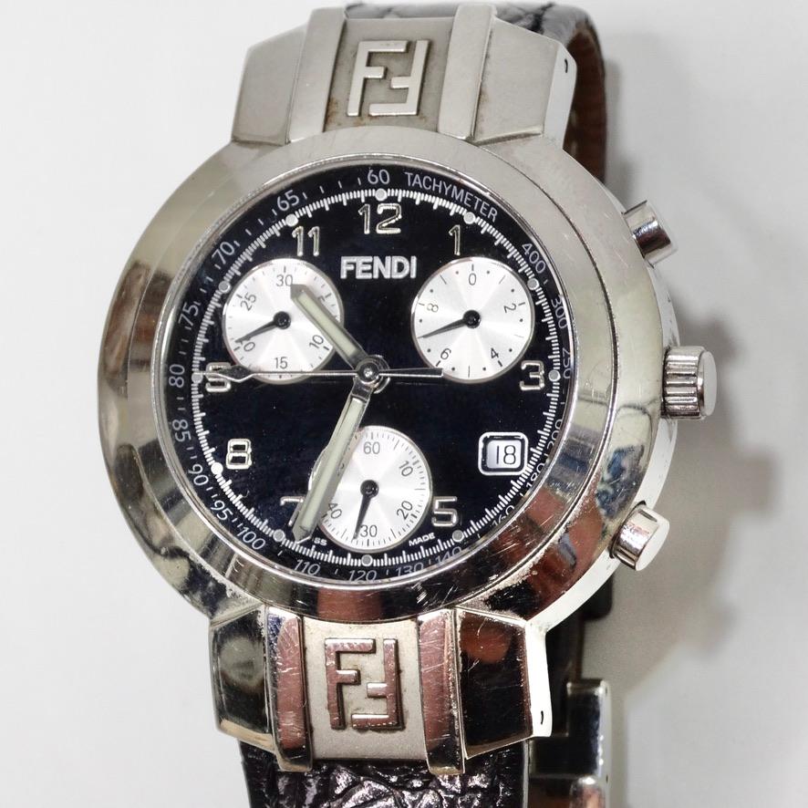 Fendi Montre chronographe à cadran pour hommes 4500G en acier inoxydable et quartz noir en vente 6
