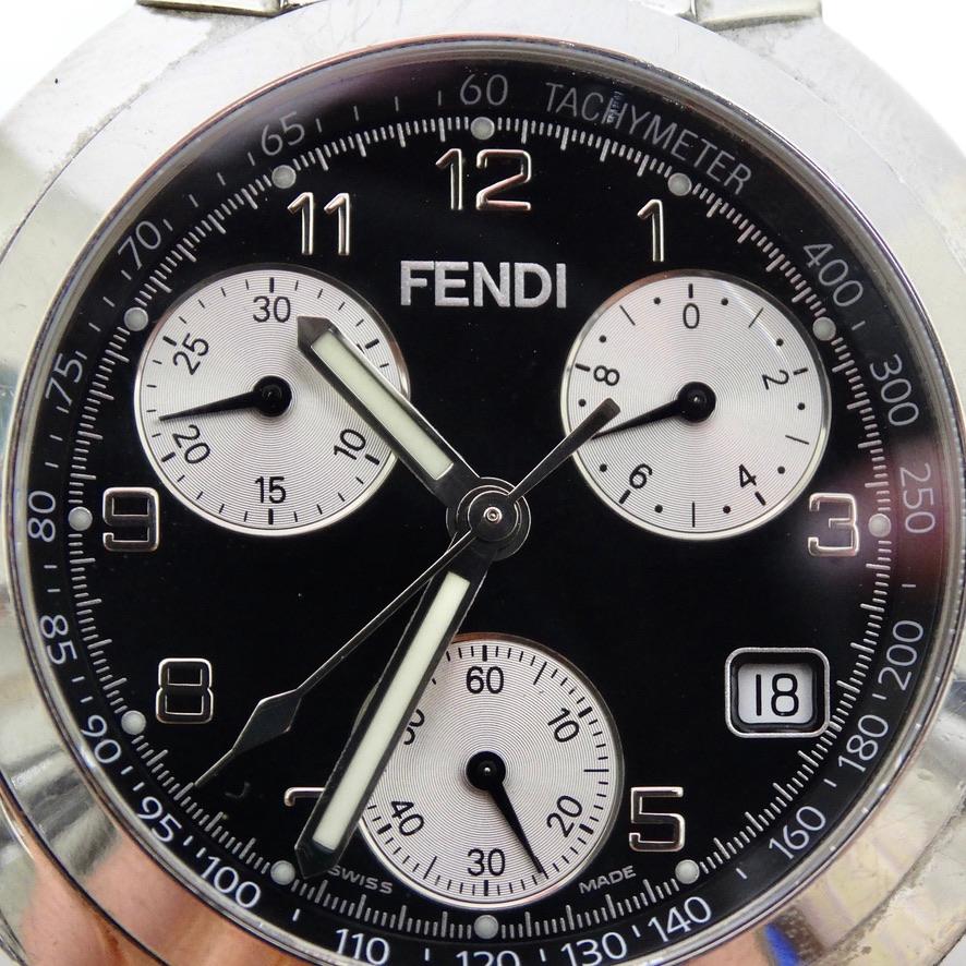 Fendi Montre chronographe à cadran pour hommes 4500G en acier inoxydable et quartz noir en vente 7