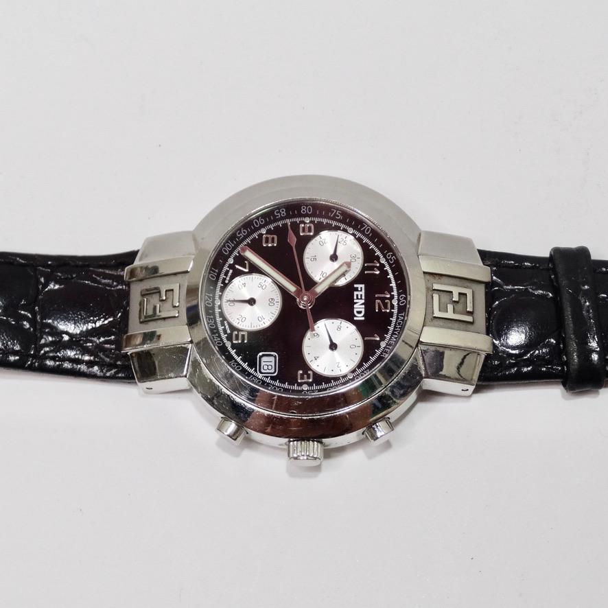 Fendi Montre chronographe à cadran pour hommes 4500G en acier inoxydable et quartz noir en vente 9
