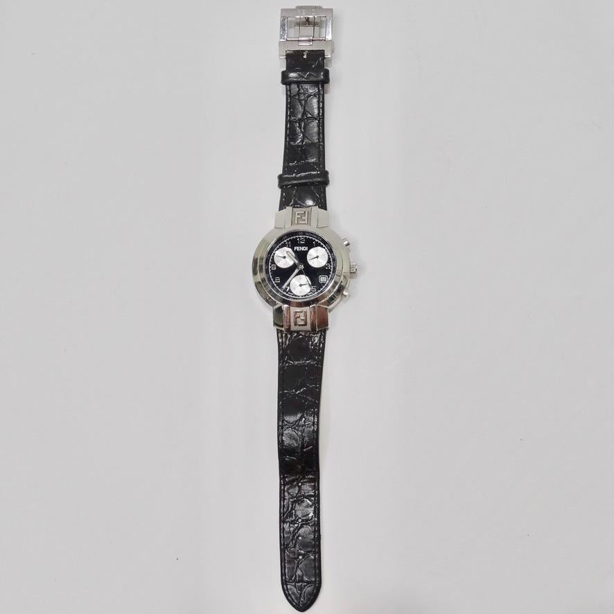 Fendi Montre chronographe à cadran pour hommes 4500G en acier inoxydable et quartz noir en vente 10