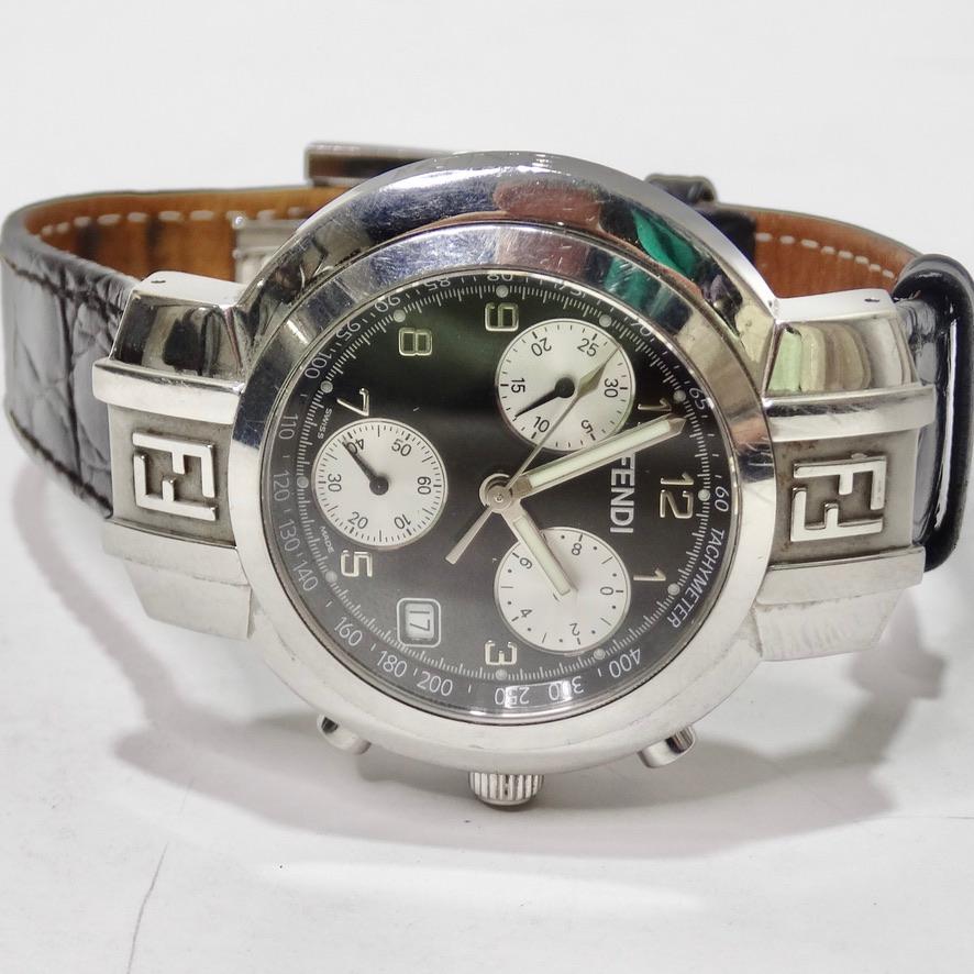 Fendi Montre chronographe à cadran pour hommes 4500G en acier inoxydable et quartz noir Bon état - En vente à Scottsdale, AZ