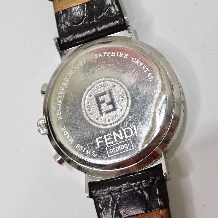 Fendi Montre chronographe à cadran pour hommes 4500G en acier inoxydable et quartz noir en vente 1