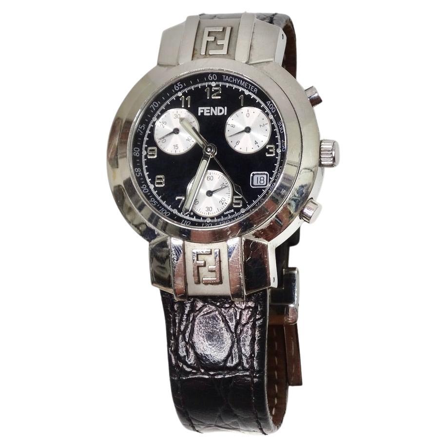 Fendi Montre chronographe à cadran pour hommes 4500G en acier inoxydable et quartz noir