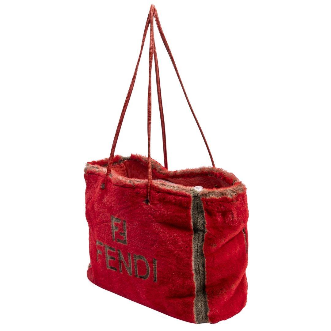 Groovy Fendi faux fur tote with a fun logo motif to the front face. Based on the 