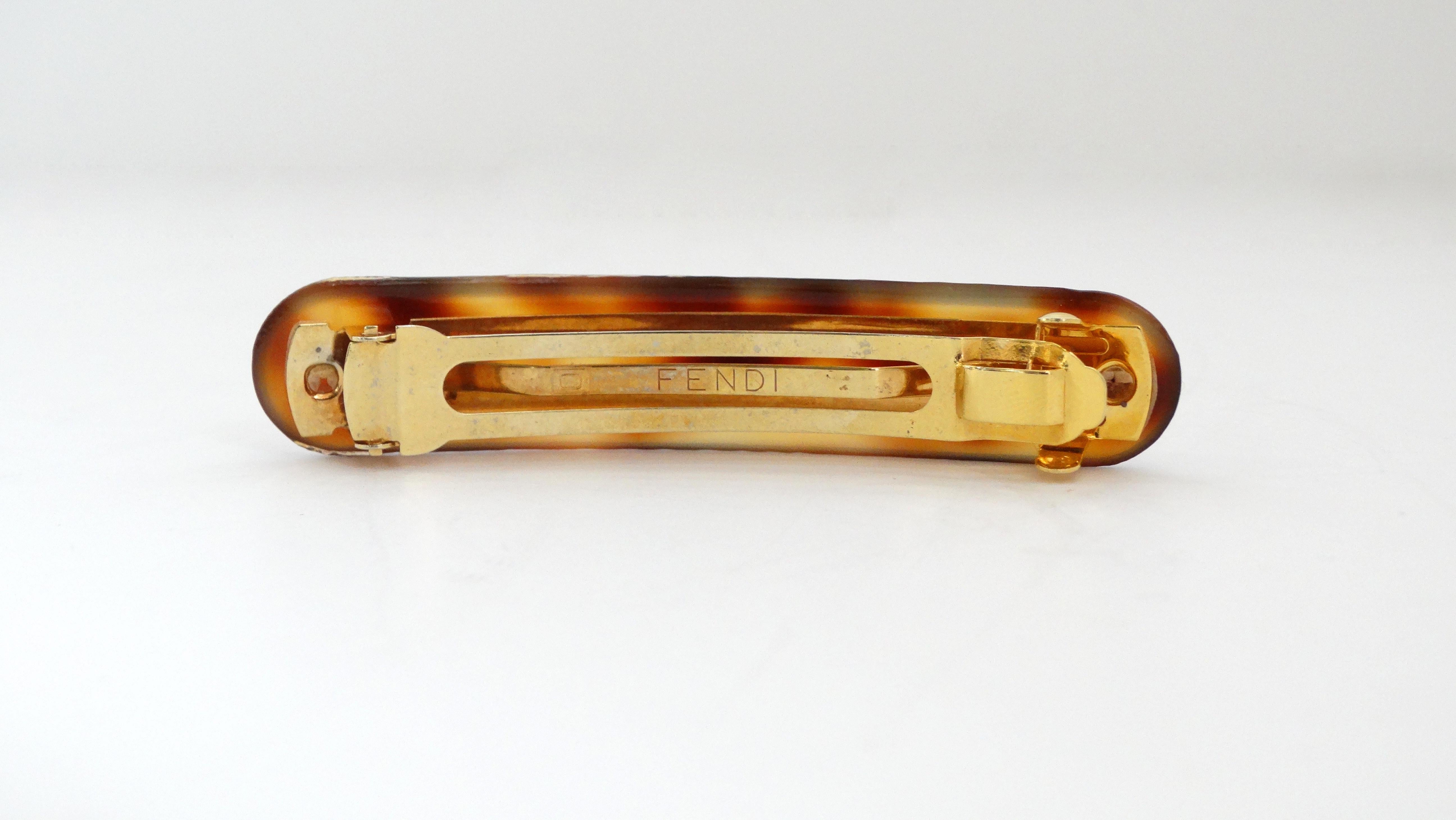 Brown Fendi 80s Tortoise Shell Acrylic Barrette