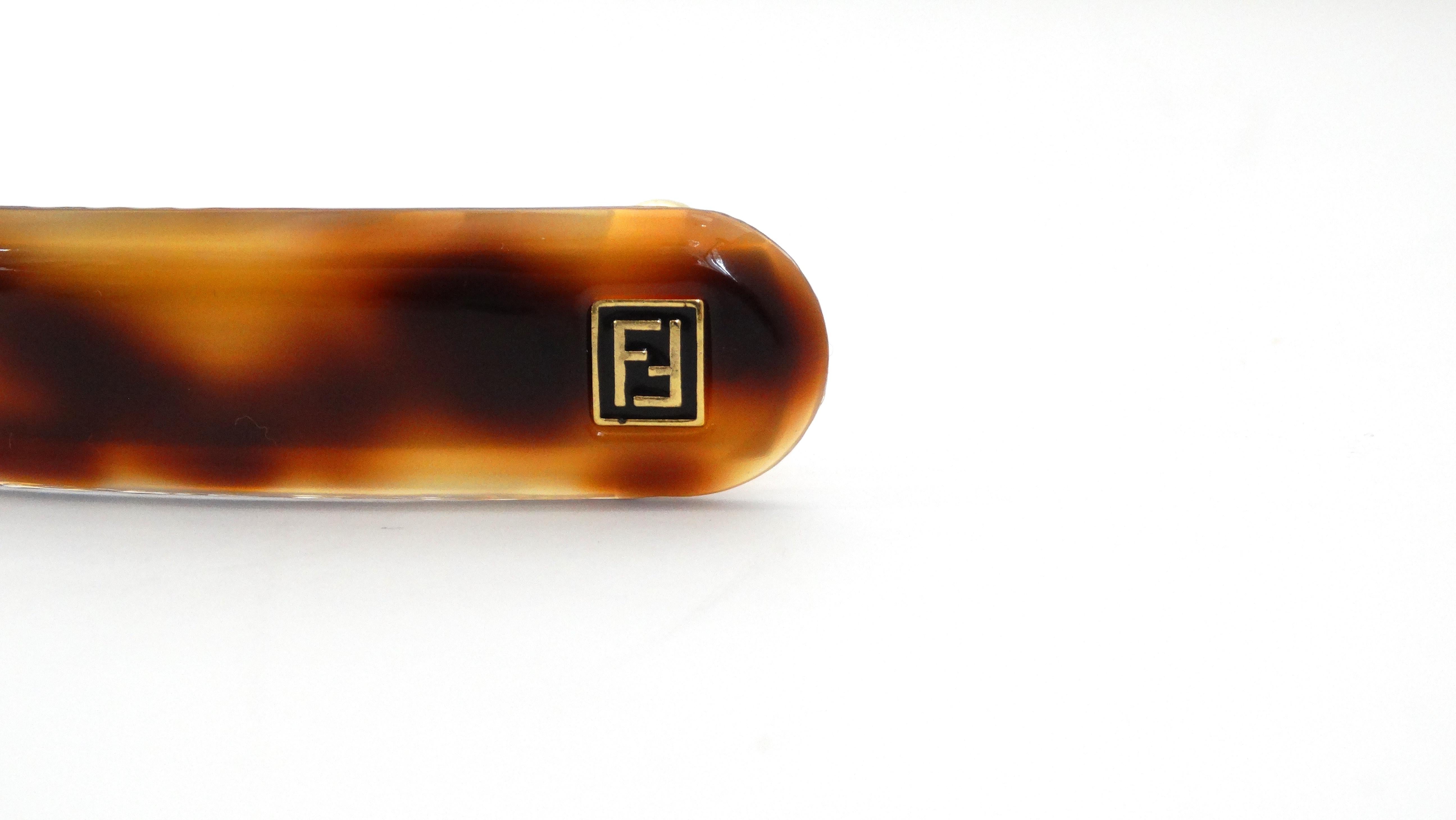 Fendi 80s Tortoise Shell Acrylic Barrette In Good Condition In Scottsdale, AZ