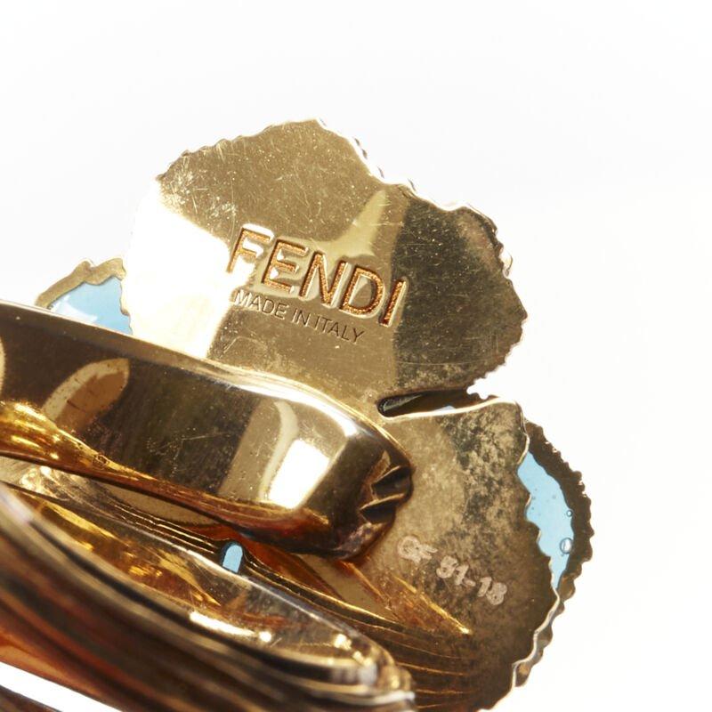 FENDI 8AG827 gold tone blue floral petal spiral statement ring US7 M 3