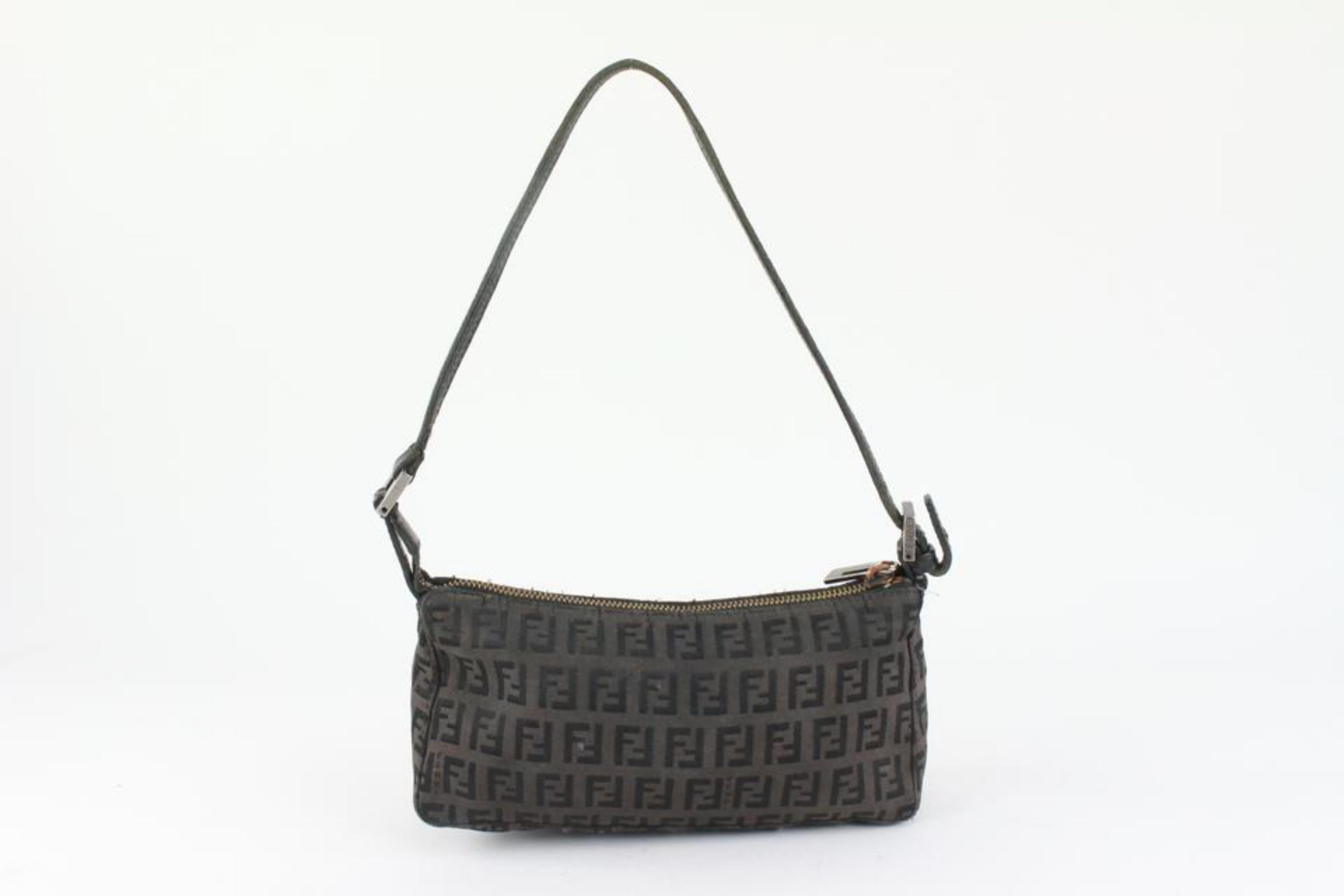 Fendi 8br249 Black Brown FF Zucchino Handbag Semi-shoulder Pochette 1213f27
Date Code/Serial Number: 2111-8BR249-1Q5-039
Made In: Italy
Measurements: Length:  8