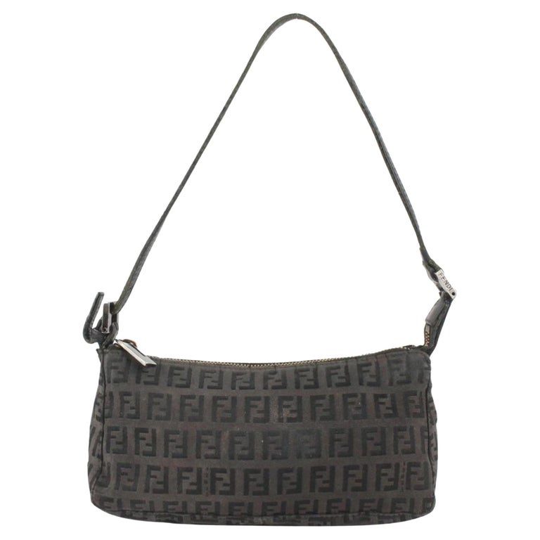 Fendi 8br249 Black Brown FF Zucchino Handbag Semi-shoulder Pochette 1213f27  For Sale at 1stDibs
