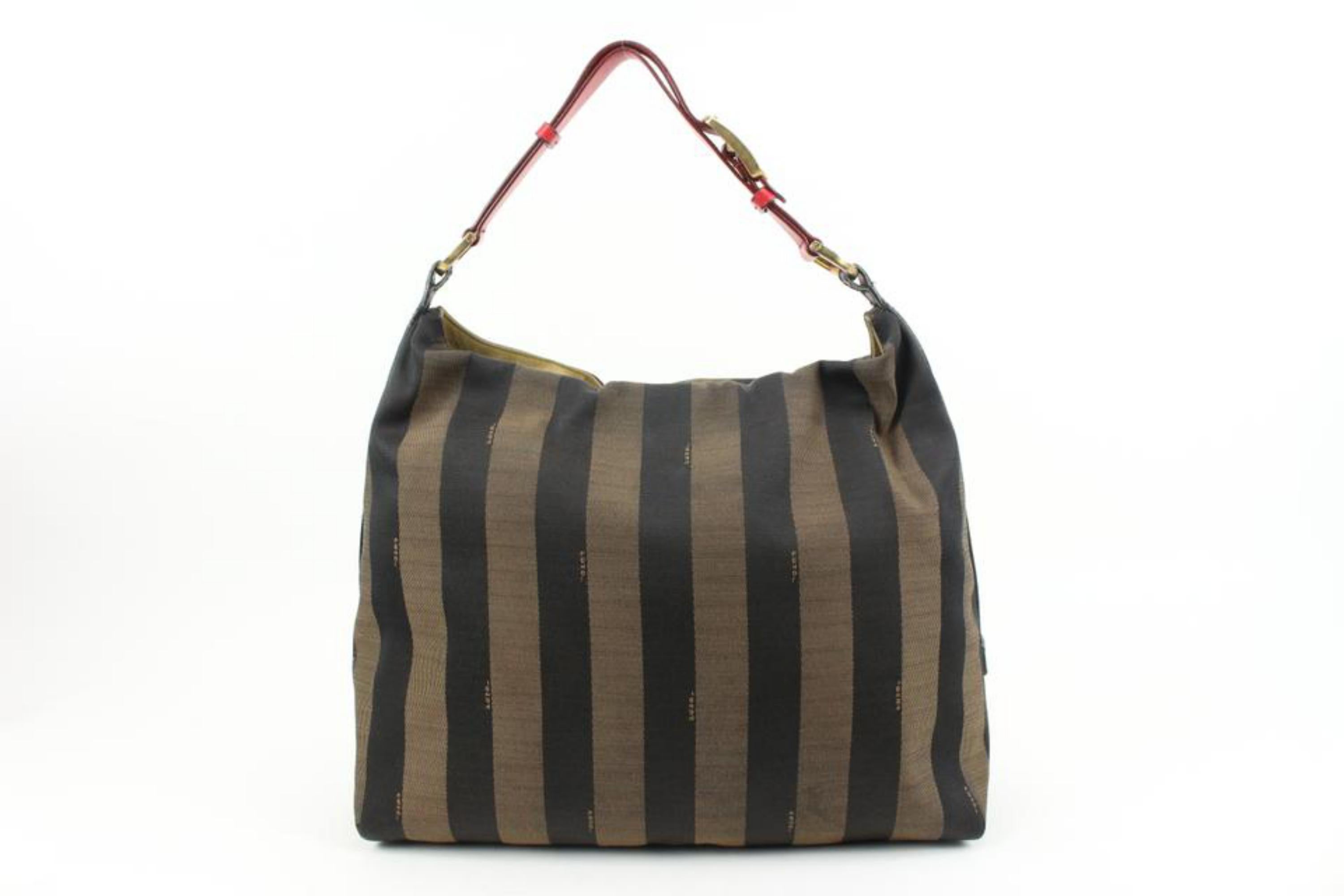 Fendi 8BR653 Tobacco Pequin Stripe Large Hobo Bag 67f38s In Good Condition In Dix hills, NY