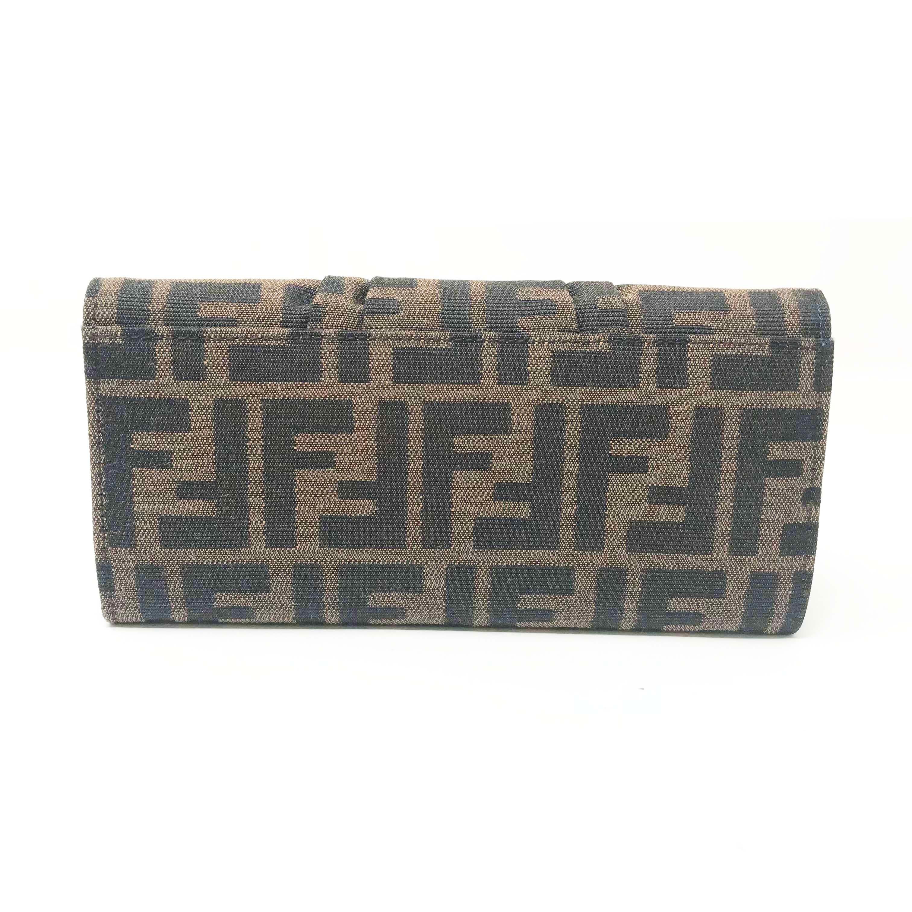 Black Fendi 8M0251H8 Signature Logo Zucca Mia Clutch Wallet Tobacco