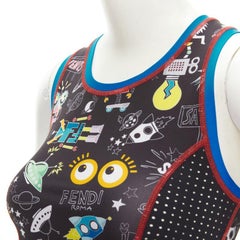 FENDI Activewear camiseta de tirantes negra FF robot Monster Eye XS