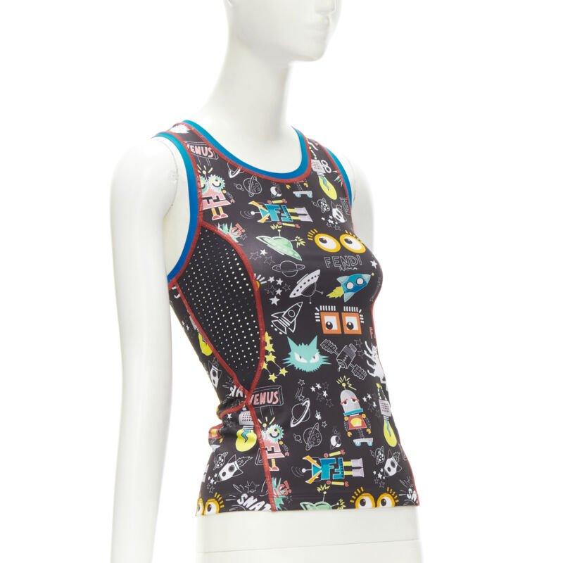 Nero FENDI Activewear canotta nera FF robot Monster Eye XS in vendita