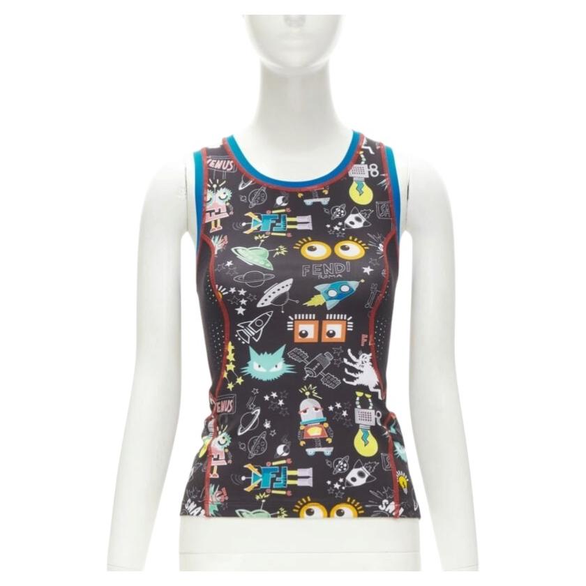 Pre-owned Fendi Activewear Black Ff Robot Monster Eye Tank Top Xs