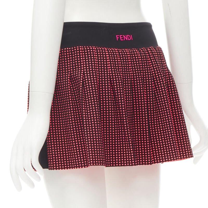 FENDI Activewear Karl Love black pink polka dot lined pleated skirt S For Sale 1