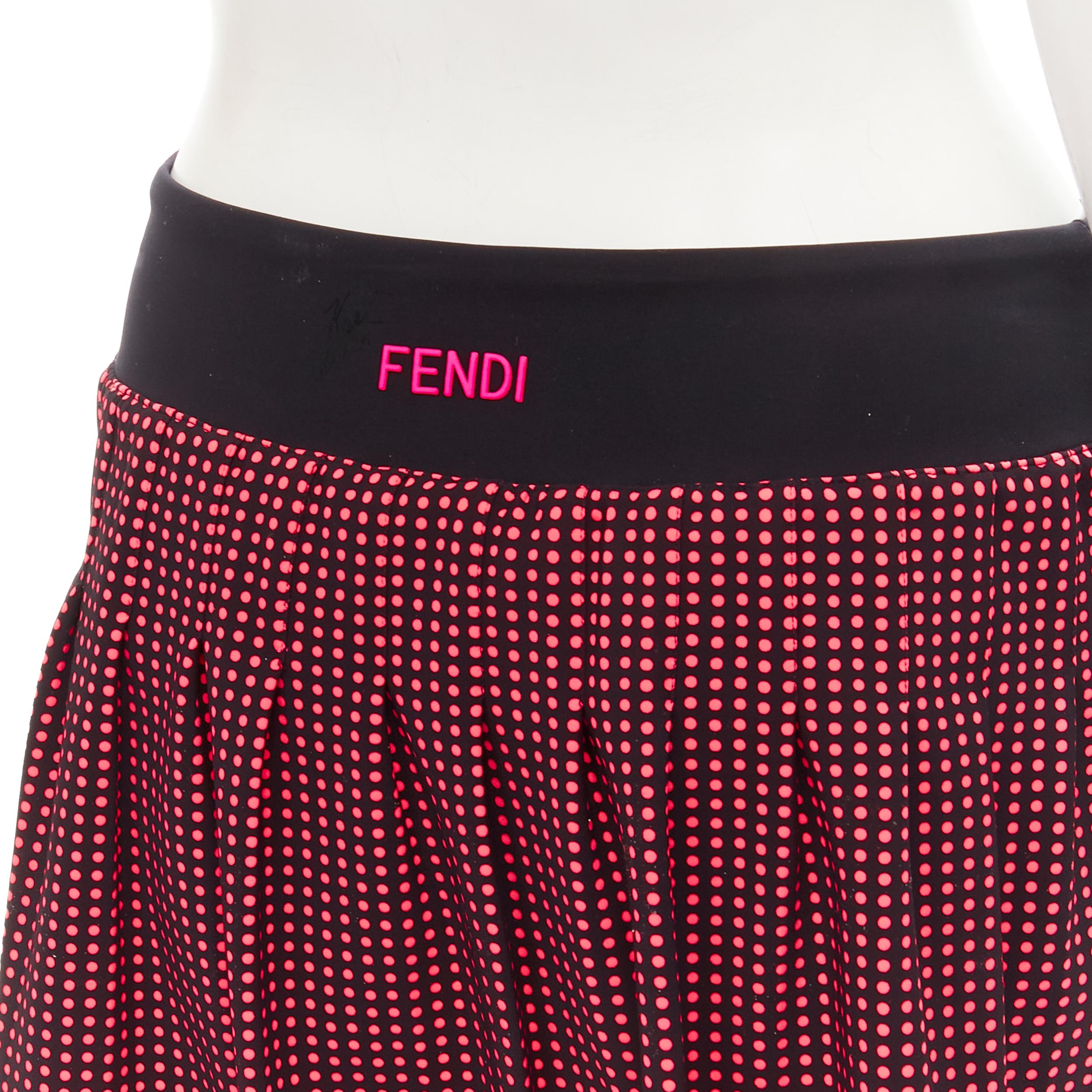 Women's FENDI Activewear Karl Love black pink polka dot lined pleated skirt S For Sale