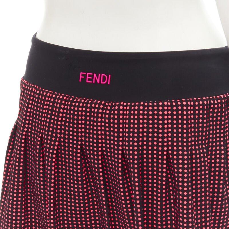 FENDI Activewear Karl Love black pink polka dot lined pleated skirt S For Sale 2