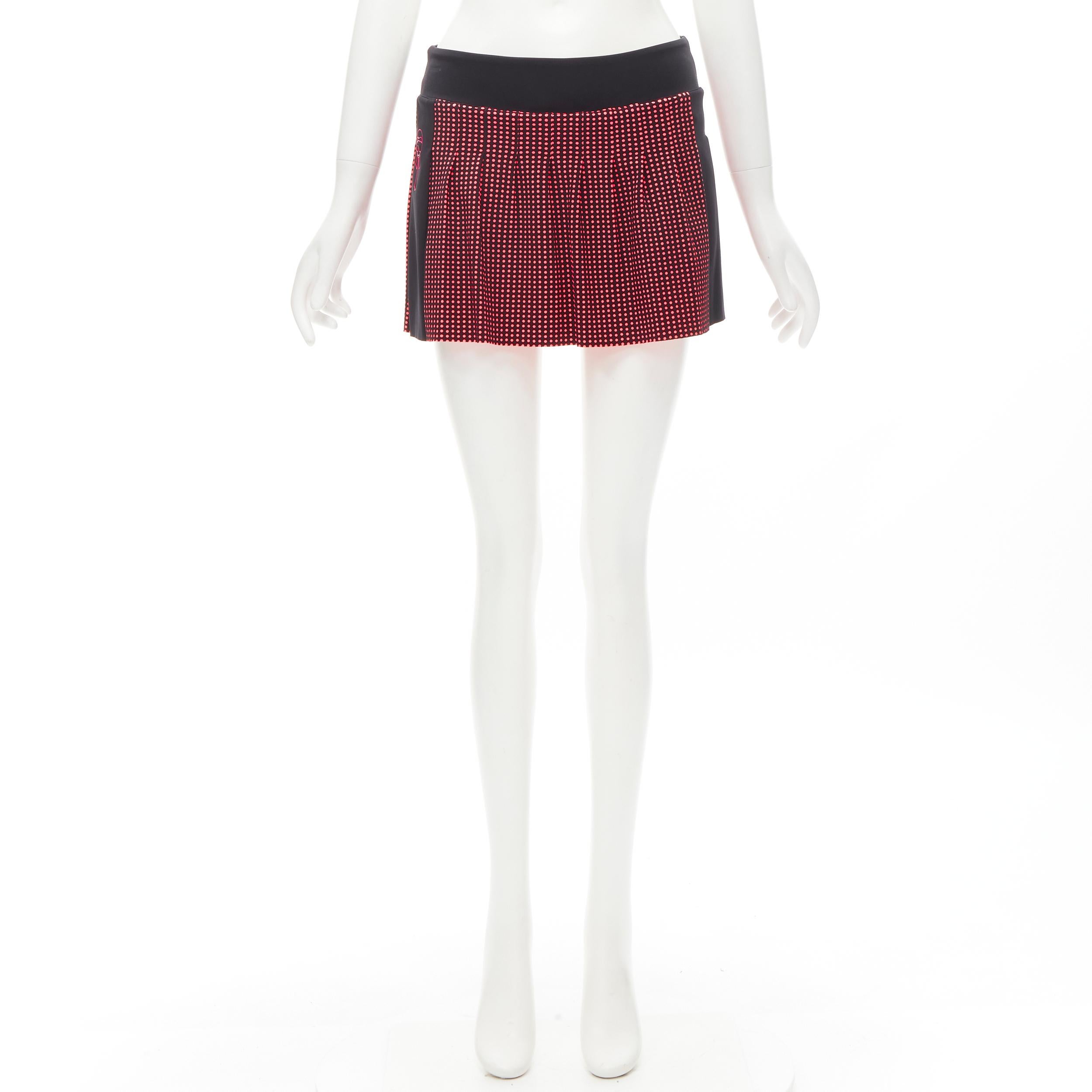 FENDI Activewear Karl Love black pink polka dot lined pleated skirt S For Sale 2
