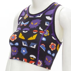 FENDI Activewear Monster Bug Eye black graphic print perforated crop top