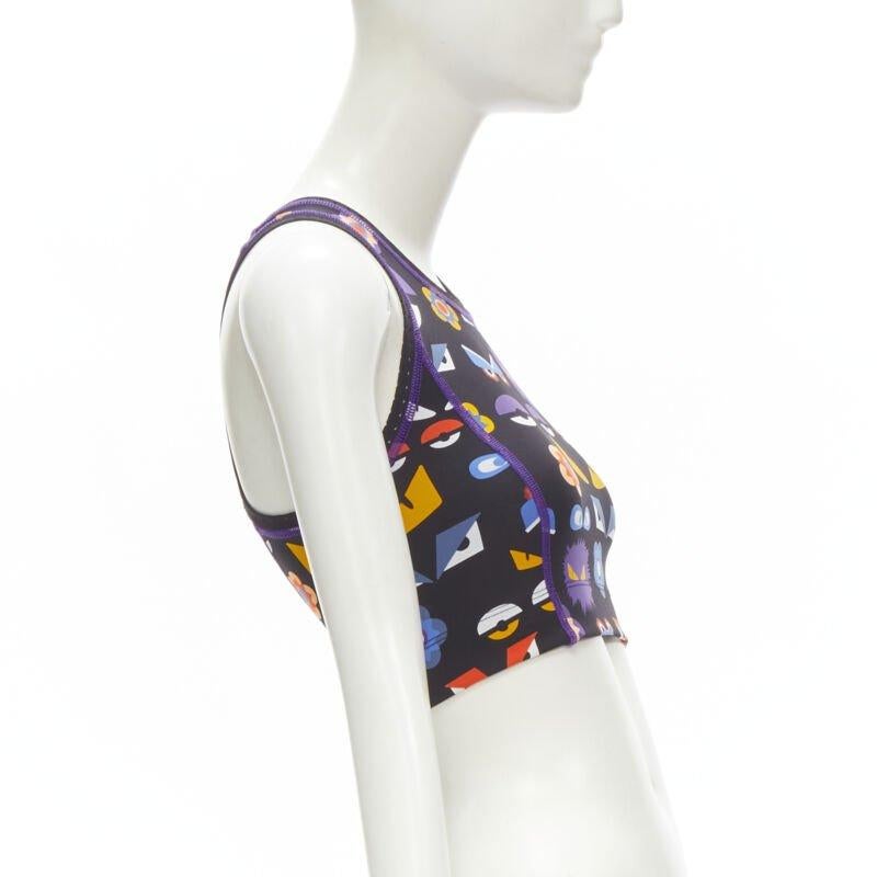 FENDI Activewear Monster Bug Eye black graphic print perforated crop top In Excellent Condition For Sale In Hong Kong, NT