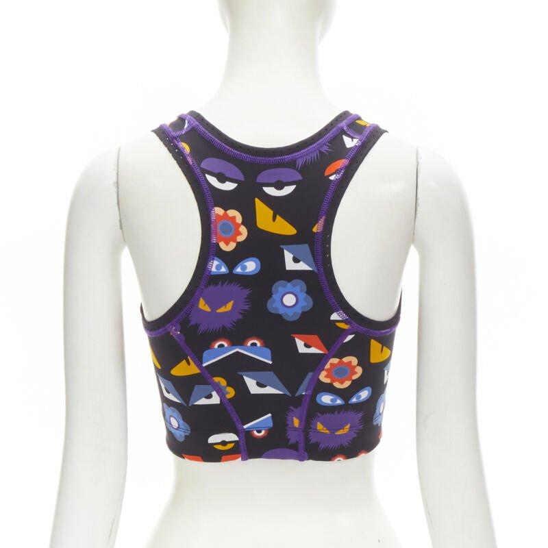 Women's FENDI Activewear Monster Bug Eye black graphic print perforated crop top For Sale
