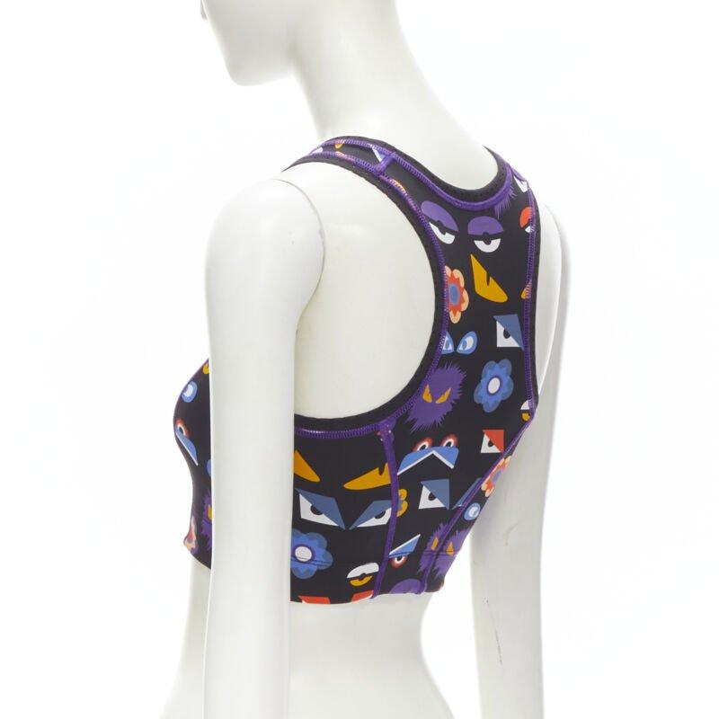 FENDI Activewear Monster Bug Eye black graphic print perforated crop top For Sale 1