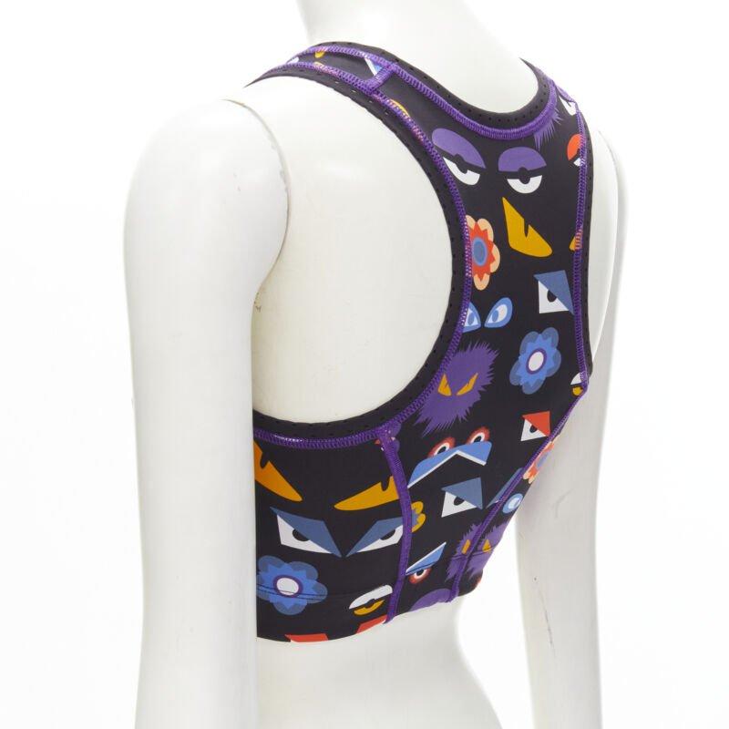 FENDI Activewear Monster Bug Eye black graphic print perforated crop top For Sale 2