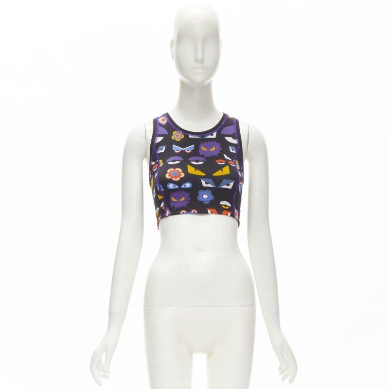 FENDI Activewear Monster Bug Eye black graphic print perforated crop top For Sale 4