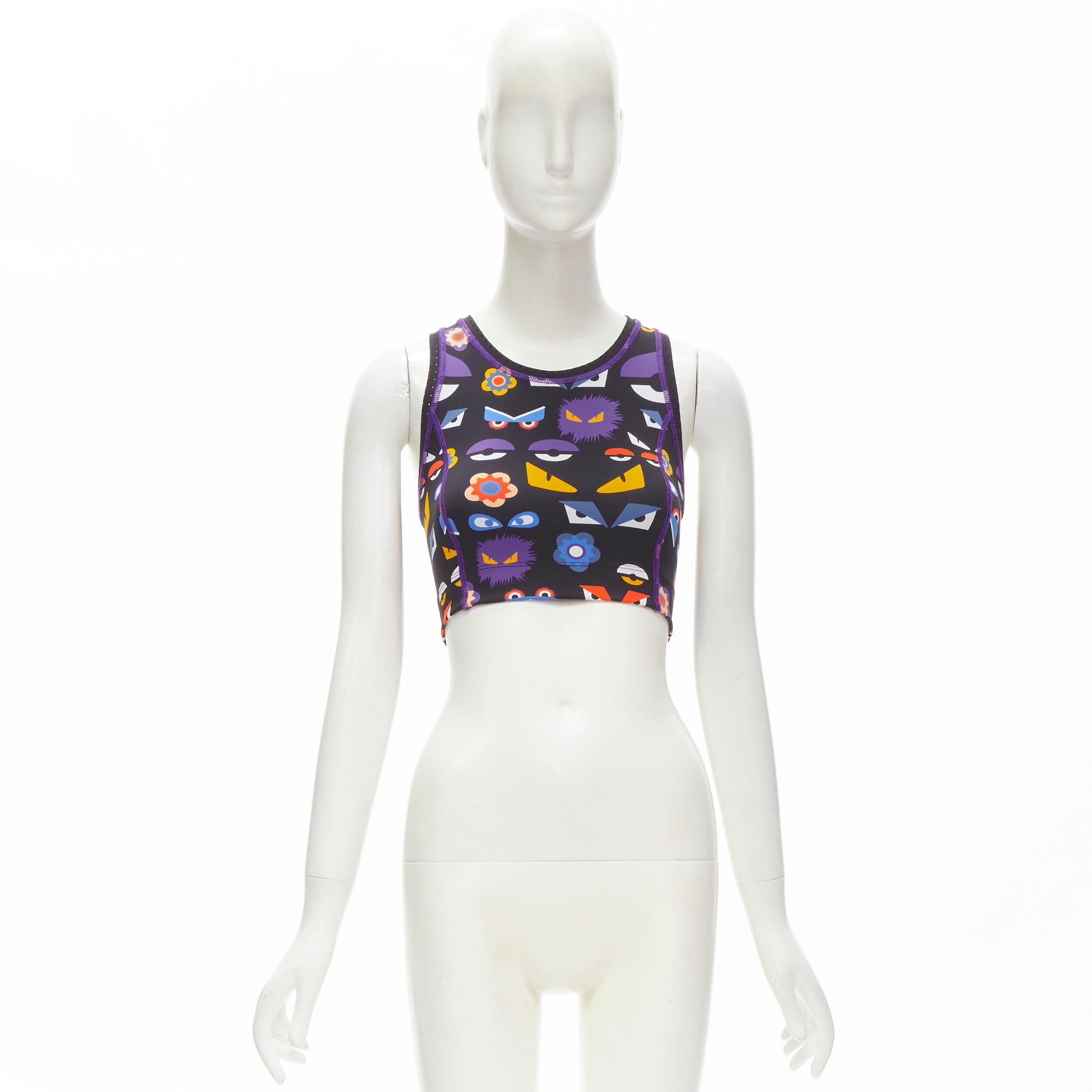 FENDI Activewear Monster Bug Eye black graphic print perforated crop top For Sale 1