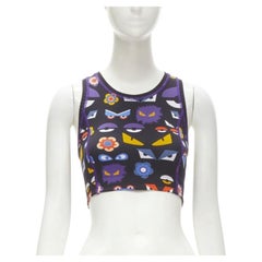 FENDI Activewear Monster Bug Eye black graphic print perforated crop top